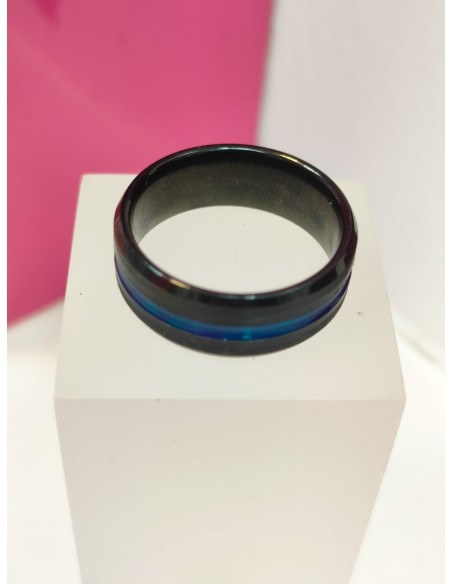 1-9-75741-1-Anillo acero negro con linea azul T18