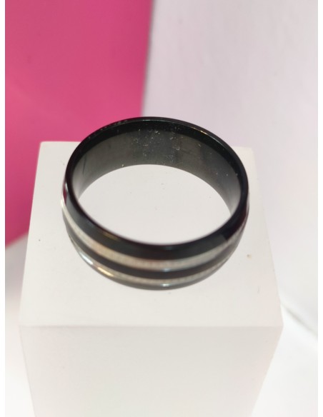 1-9-75832-1-Anillo acero negro con lineas plateadas T20