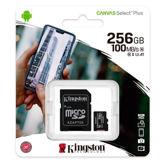 9-9-66658-1-Tarjeta de memoria Micro SD Kingston CANVAS Select Plus 256GB CL10 UHS-i Adaptador
