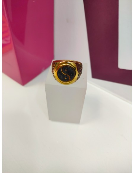 7-9-75586-1-Anillo acero dorado con simbolo de yin y yang T22