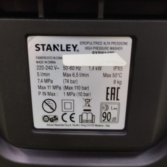 6-6-162701-2-Limpiadora Alta Presion Stanley SXPW14PE (sin Uso)
