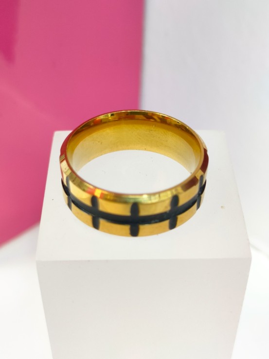 6-9-75752-1-Anillo acero dorado con lineas negras T18