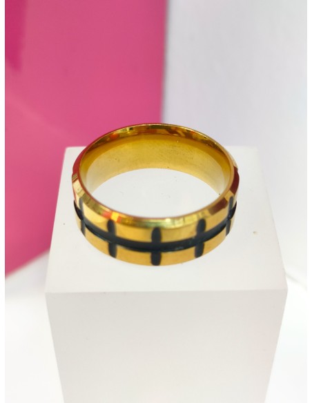 6-9-75752-1-Anillo acero dorado con lineas negras T18