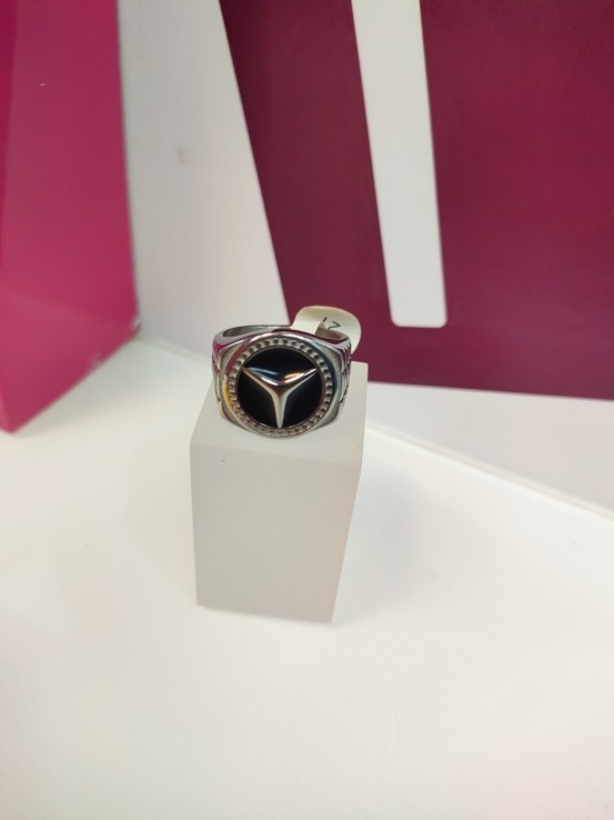 6-9-75471-1-Anillo acero plateado sello mercedes benz T25