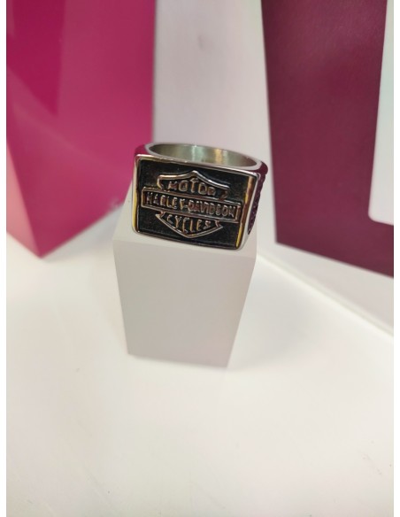 6-9-75600-1-Anillo acero plateado tipo sello cuadrado harley davidson T28