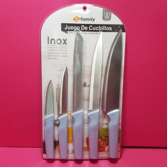 8-8-67586-1-Set Cuchillos Cocina INOX 5 piezas de acero inox. Azul (Nuevo) 
