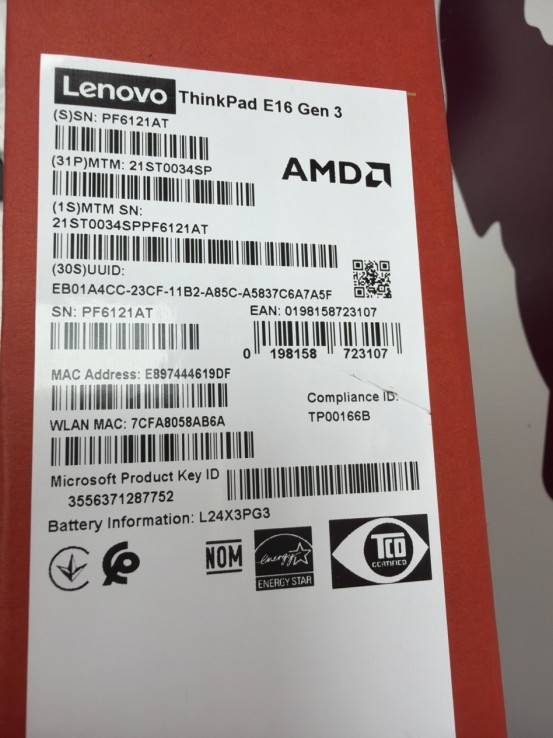 8-8-78413-2-Ordenador portátil lenovo thinkpad E16 Gen 3 rayzen 5 230w redeon 760M GRAPHICS 16gb ram 512GB SSD