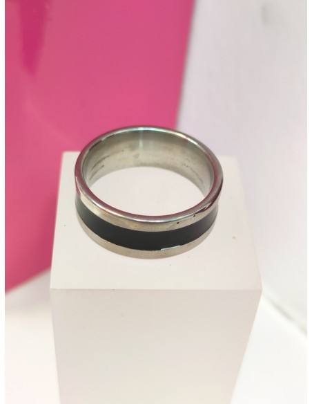 8-9-75759-1-Anillo acero plateado con linea negra gruesa T18