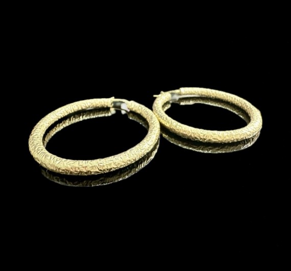7-1-246579-1-Pendientes tipo aro rugoso de plata de ley 925 baño oro 18K, 3,2 cm