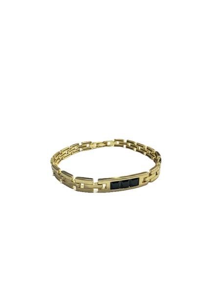 7-1-271872-3-Pulsera semirrígida piedras negras de plata de ley 925 , baño oro 18K