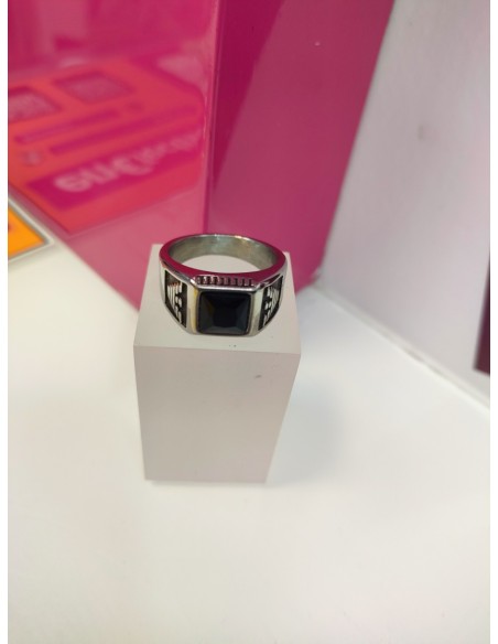 7-9-75535-1-Anillo acero plateado con piedra negra cuadrada T21