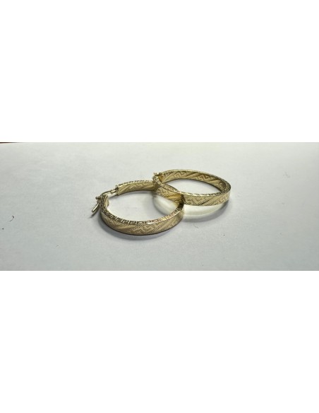 9-1-271787-1-Pendiente tipo aro con greca de plata de ley 925 baño oro 18K,D 2,5cm