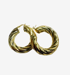 9-1-271825-1-Pendiente tipo aro galloneado grueso de plata de ley 925 baño oro 18K,D 3,6cm 2