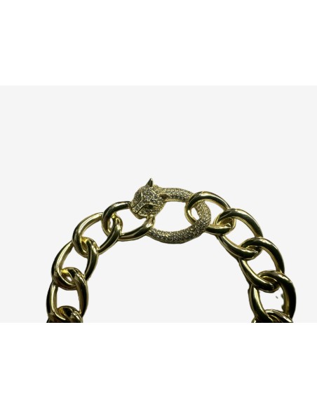 9-1-271851-4-Pulsera eslabones pantera circonitas de plata de ley 925 , baño oro 18K