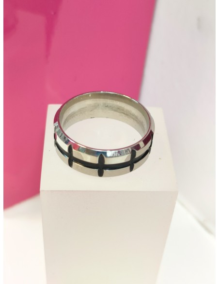 9-9-75831-1-Anillo acero plateado con lineas negras T21