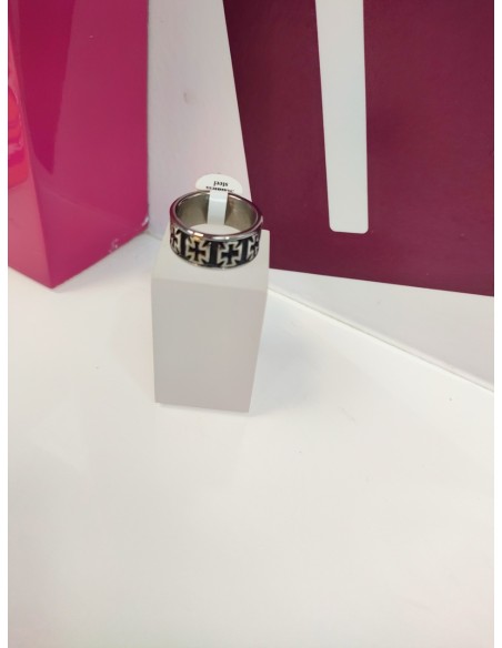 9-9-75485-1-Anillo acero plateado tipo cruz de hierro en linea T24