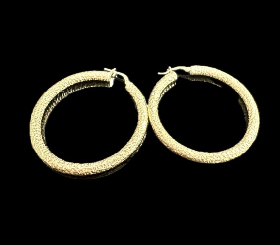 9-1-246577-2-Pendientes tipo aro rugoso de plata de ley 925 baño oro 18K, 3,2 cm