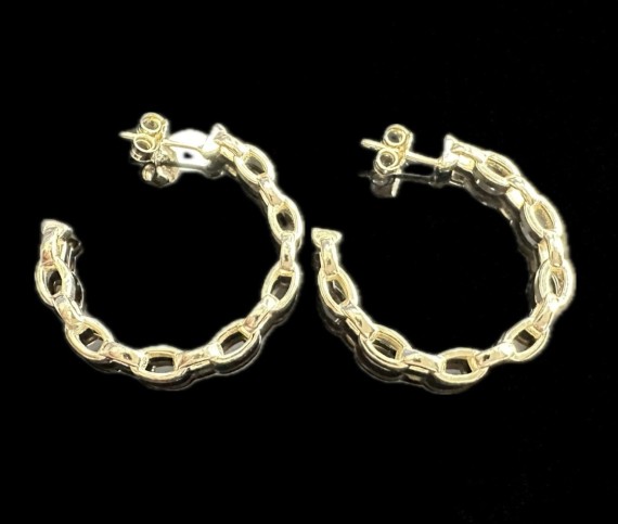 9-1-246584-1-Pendientes tipo medio aro cadena de plata de ley 925 baño oro 18K, 3,3 cm