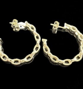 9-1-246585-1-Pendientes tipo medio aro cadena de plata de ley 925 baño oro 18K, 3,3 cm