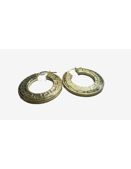 9-1-271793-1-Pendiente tipo aro plano greca de plata de ley 925 baño oro 18K,D 2,7cm