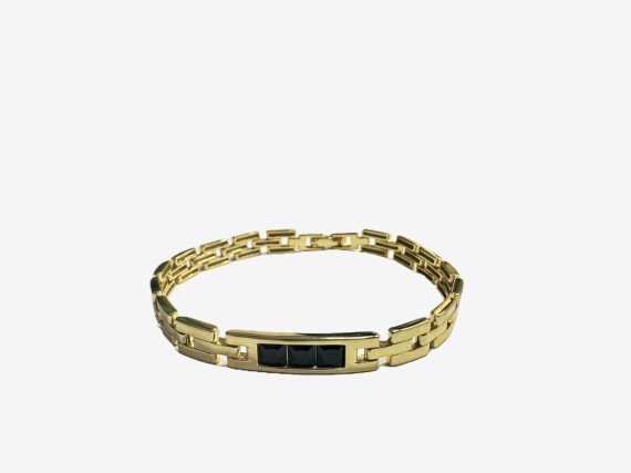 9-1-271874-2-Pulsera semirrígida piedras negras de plata de ley 925 , baño oro 18K
