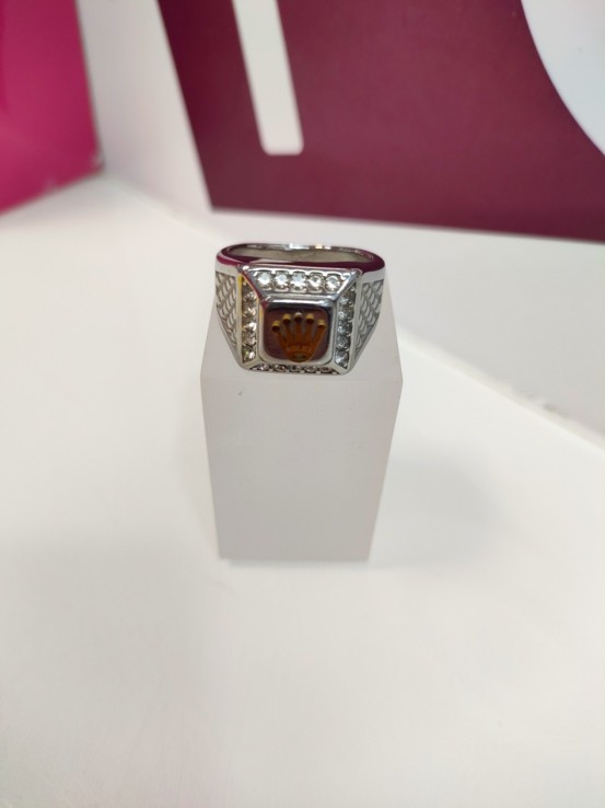 9-9-75467-1-Anillo acero plateado con sello de rolex T28
