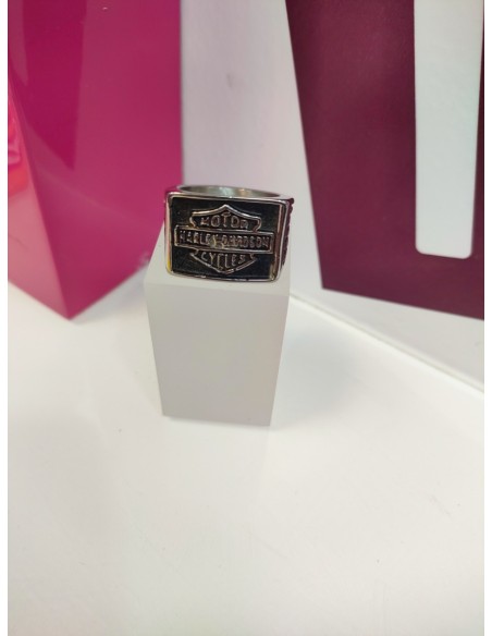 9-9-75599-1-Anillo acero plateado tipo sello cuadrado harley davidson T25
