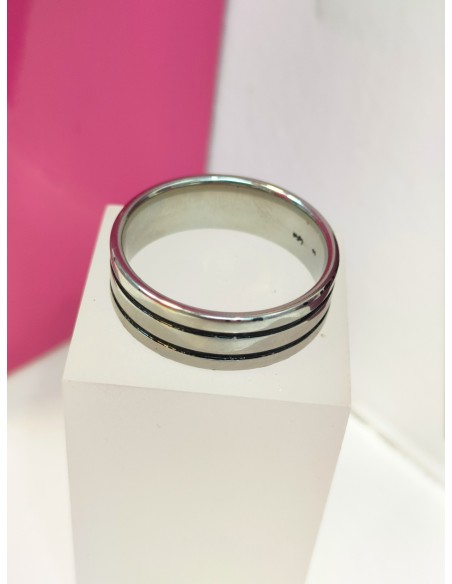 9-9-75808-1-Anillo acero plateado con dos lineas negras T27