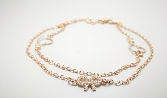 9-1-186811-1-Pulsera eslabones Corazones y Lazo piedras EBR 10111 Rosa
