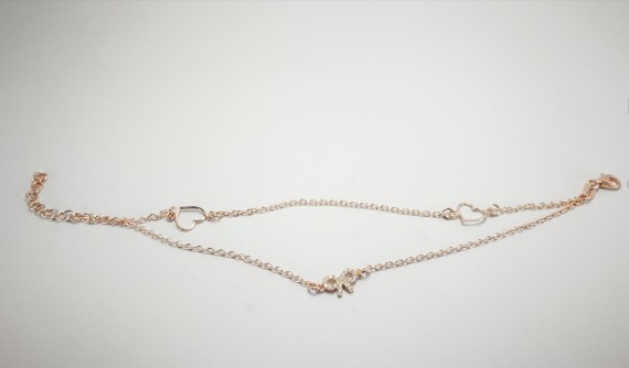 9-1-186811-2-Pulsera eslabones Corazones y Lazo piedras EBR 10111 Rosa