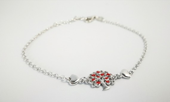9-1-186936-1-Pulsera arbolito corazones rojo EBR17438 Rodio