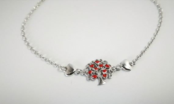 9-1-186936-2-Pulsera arbolito corazones rojo EBR17438 Rodio