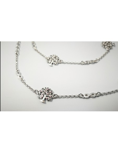 9-1-186964-2-Pulsera arbolito corazones blanco y lila EBR17436 Rodio
