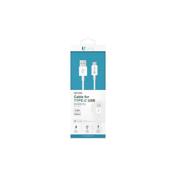 9-9-70210-1-Cable de carga y datos USB Tipo A a Tipo C 2,4A 1m Blanco