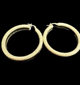 9-1-246576-1-Pendientes tipo aro rugoso de plata de ley 925 baño oro 18K, 3,2 cm 2