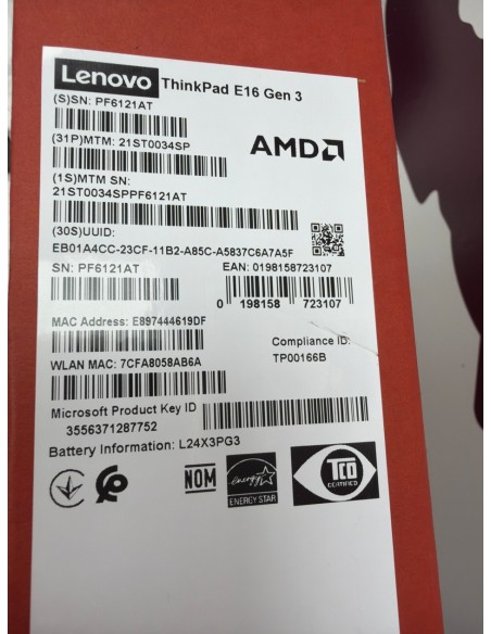 8-8-78413-2-Ordenador portátil lenovo thinkpad E16 Gen 3 rayzen 5 230w redeon 760M GRAPHICS 16gb ram 512GB SSD
