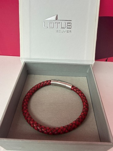 8-8-78629-2-Pulsera Lotus con cuero rojo trenzado