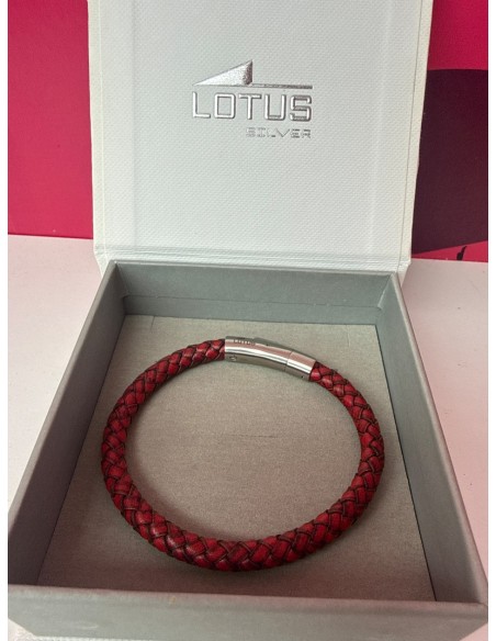 8-8-78629-2-Pulsera Lotus con cuero rojo trenzado