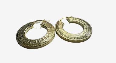 8-1-271794-1-Pendiente tipo aro plano greca de plata de ley 925 baño oro 18K,D 2,7cm