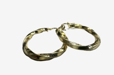 8-1-271809-1-Pendiente tipo aro galloneado fino de plata de ley 925 baño oro 18K, D 3,2cm
