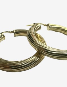 8-1-271818-1-Pendiente tipo aro rallado de plata de ley 925 baño oro 18K,D 3,4cm