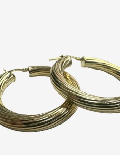 8-1-271819-1-Pendiente tipo aro rallado de plata de ley 925 baño oro 18K,D 3,4cm 2