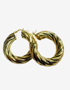 8-1-271827-1-Pendiente tipo aro galloneado grueso de plata de ley 925 baño oro 18K,D 3,6cm 2