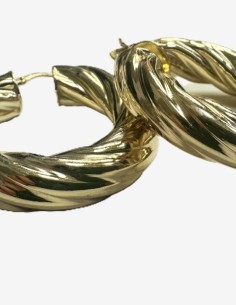 8-1-271828-1-Pendiente tipo aro galloneado grueso de plata de ley 925 baño oro 18K,D 3,6cm