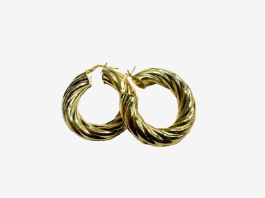 8-1-271828-2-Pendiente tipo aro galloneado grueso de plata de ley 925 baño oro 18K,D 3,6cm