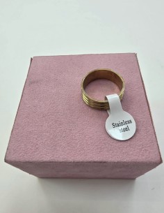 1-1-278663-1-Anillo Acero plateado 3 surcos dorados T19