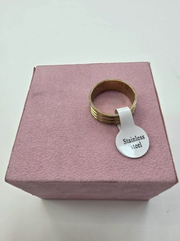 1-1-278663-1-Anillo Acero plateado 3 surcos dorados T19