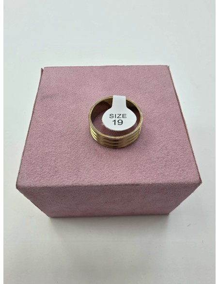 1-1-278663-2-Anillo Acero plateado 3 surcos dorados T19