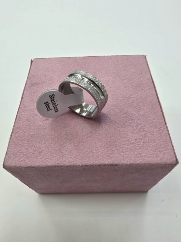 1-1-278659-2-Anillo Acero plateado liso y rugoso T17