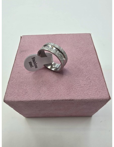1-1-278659-2-Anillo Acero plateado liso y rugoso T17